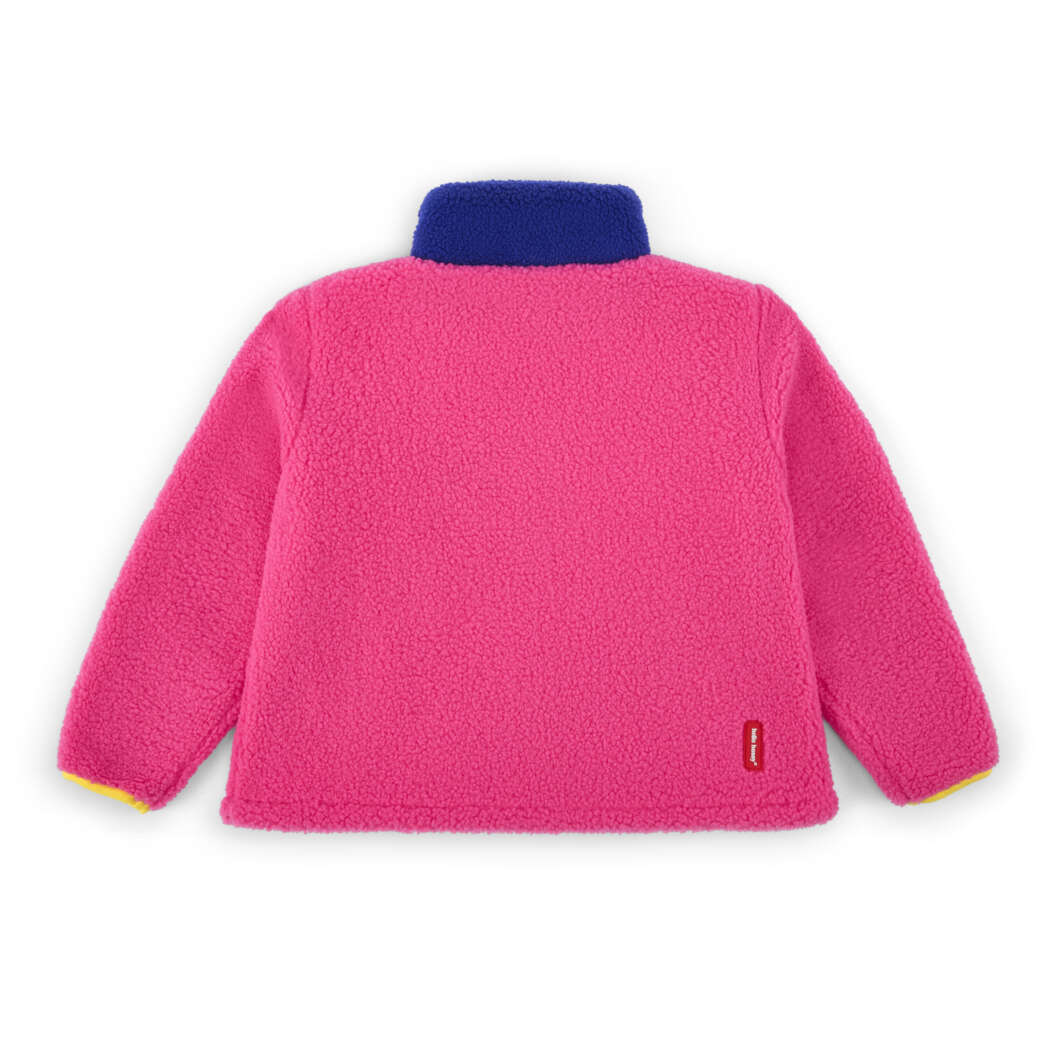Hello Hossy teddyjas Fuchsia Roze blauwe teddy jas voor kinderen achterkant