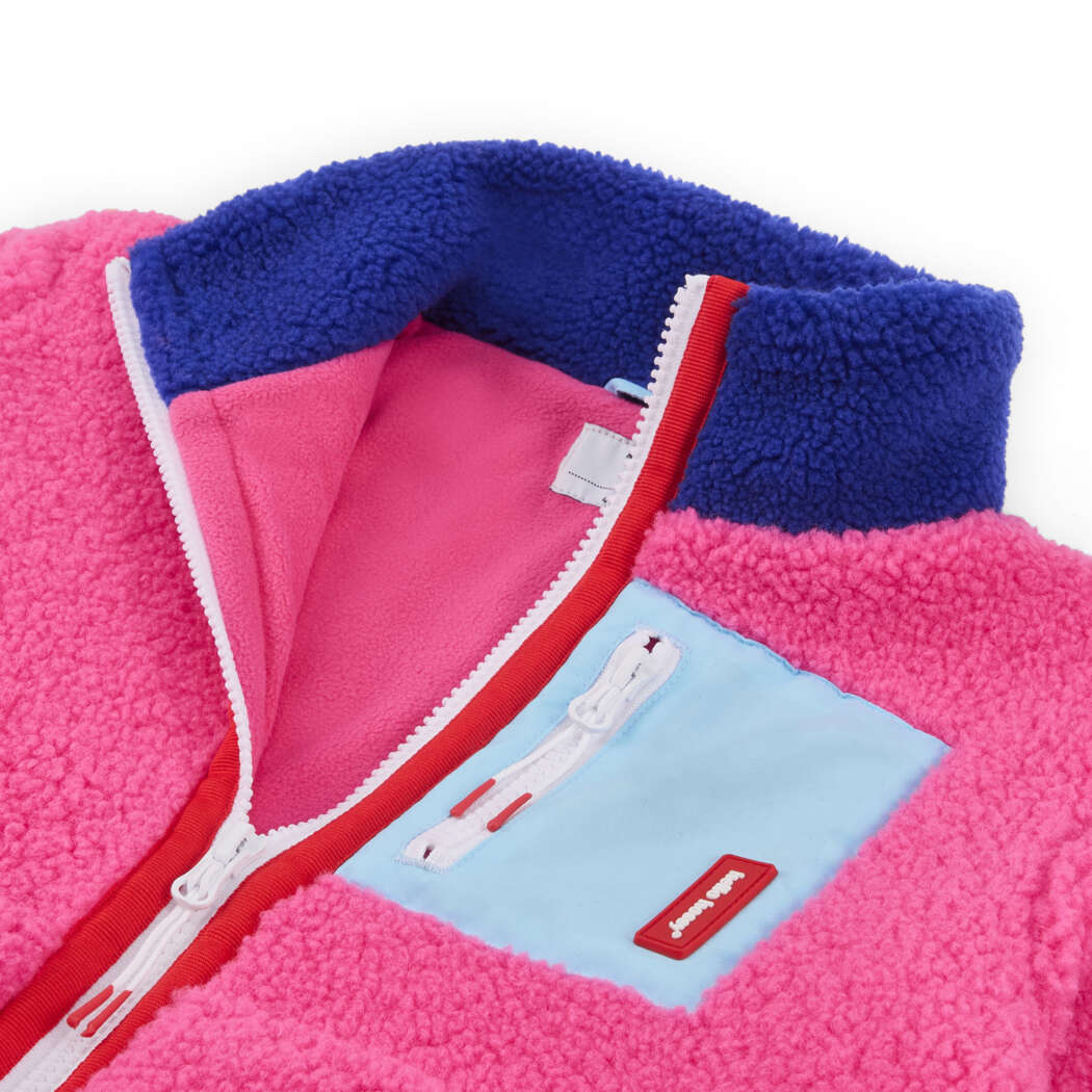 Hello Hossy teddyjas Fuchsia Roze blauwe teddy jas voor kinderen detail