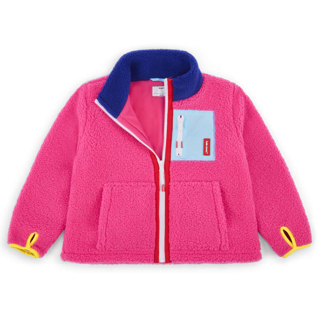 Hello Hossy teddyjas Fuchsia Roze blauwe teddy jas voor kinderen vooraanzicht