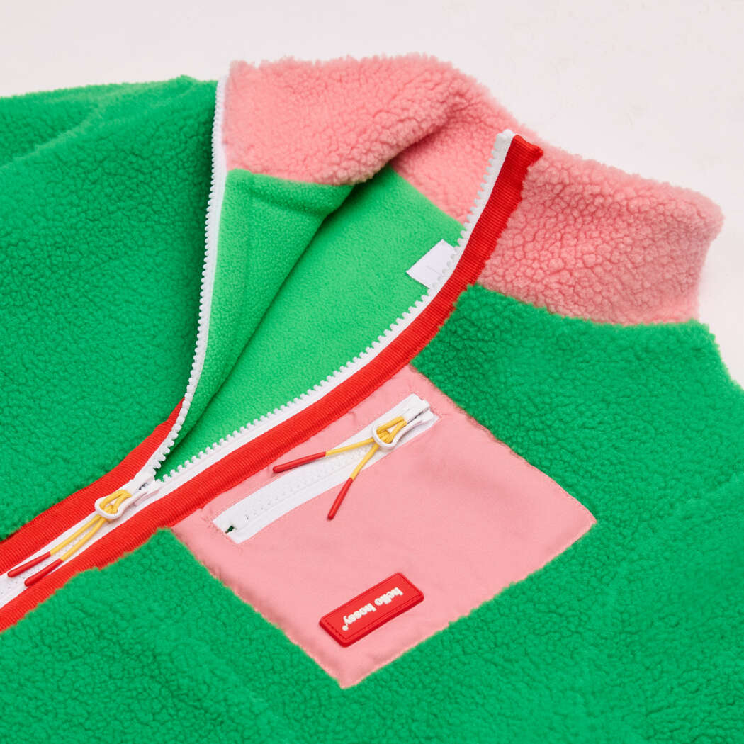 Hello Hossy teddyjas Green Candy Groen roze teddy jas voor kinderen detail