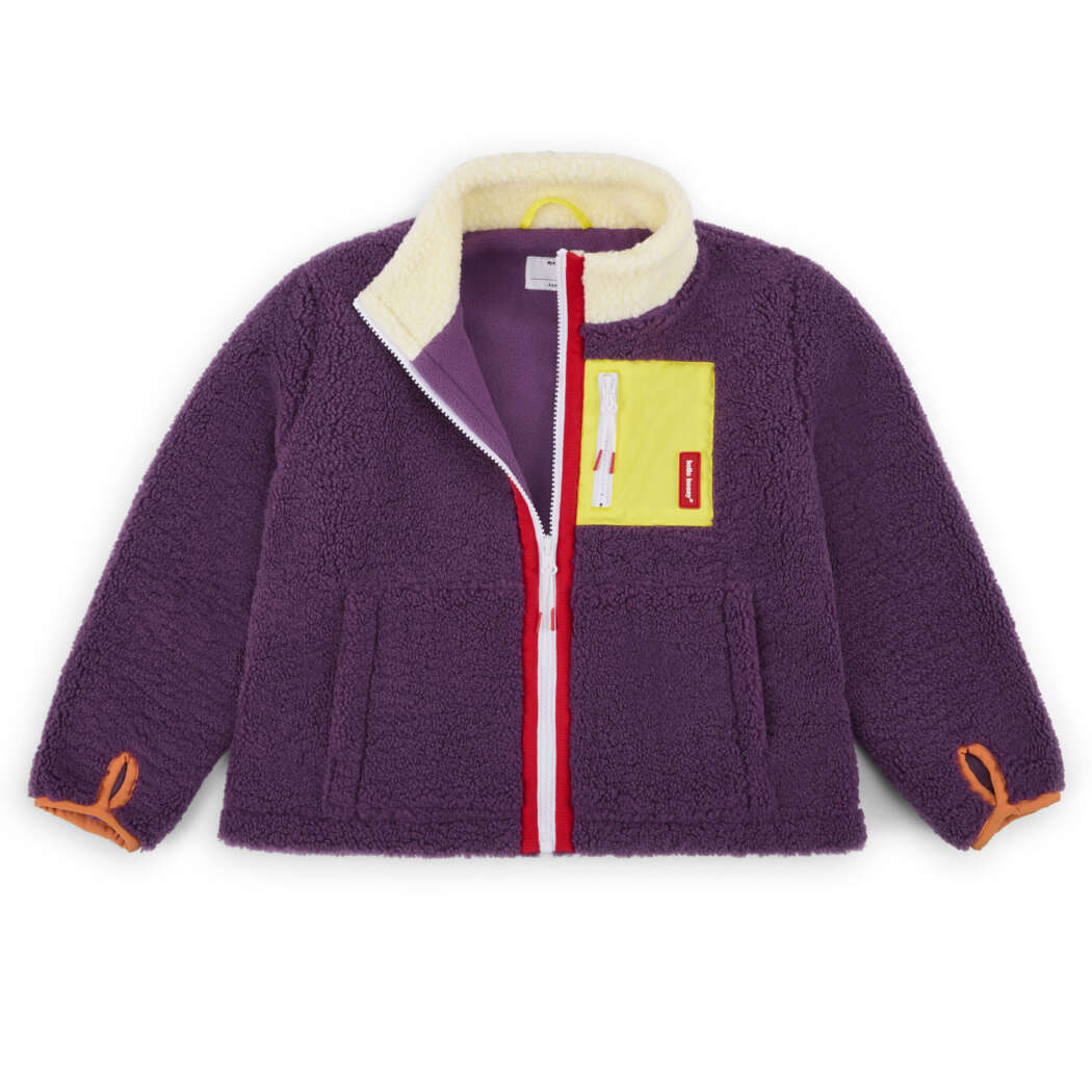 Hello Hossy teddyjas Prune Violet geel teddy jas voor kinderen vooraanzicht