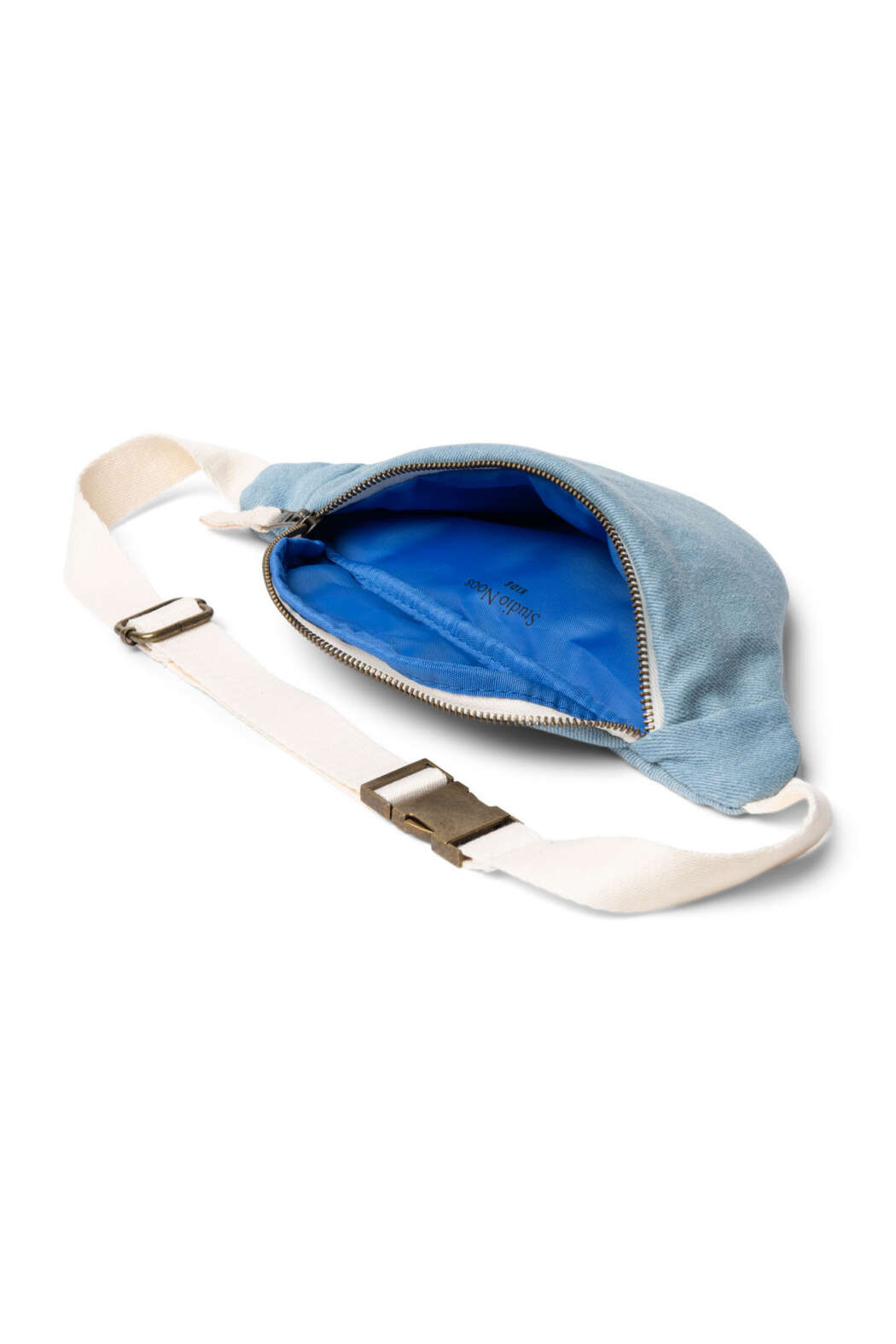Studio noos denim mini fanny pack blue kind open